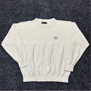 Vintage Andrew Rohan Sweater Mens Large Cream Cotton Knit Alaska USA Made 90s L